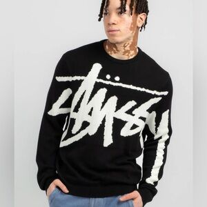 Stussy Black and White Crewneck Sweater